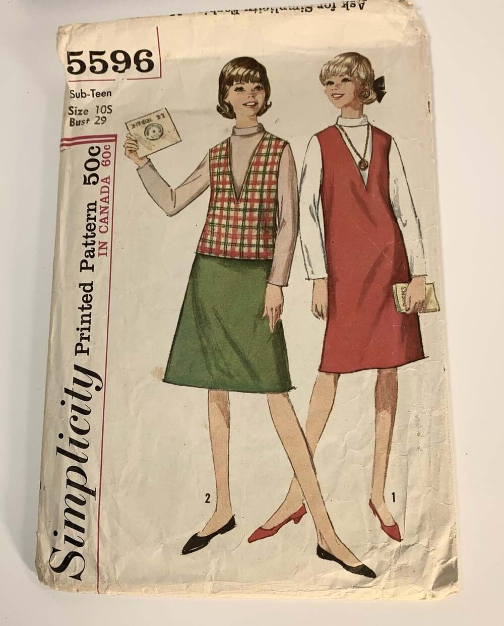 Vintage 1964 Dress and jumper pattern for teen girls Simplicity #5596
